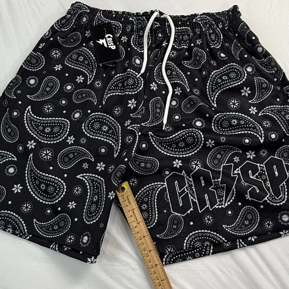Crisp Lifestyle Paisley Bandana Mesh Shorts Black White Mens XL New